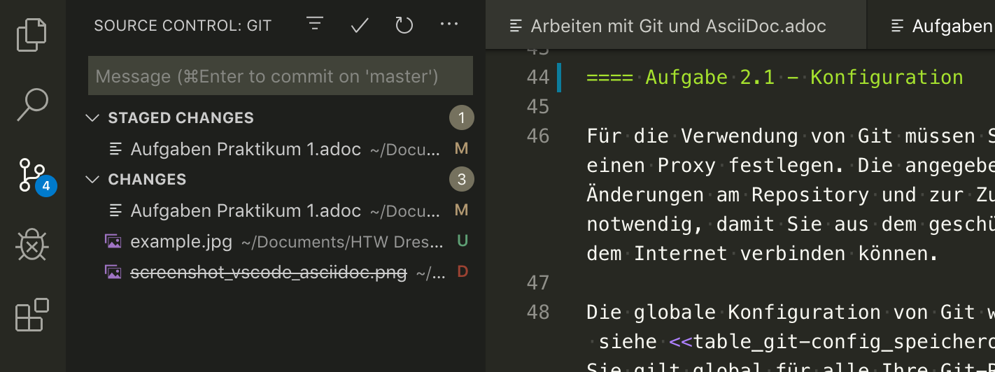 Screenshot VSCode mit Git-Integration